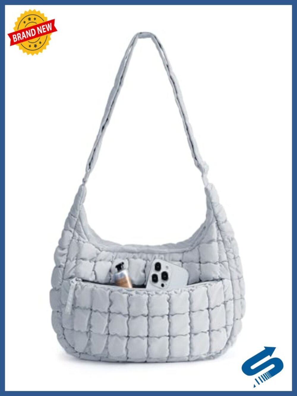 Quilted Crossbody Hobo Bag with Adjustable Strap, Fits iPad
